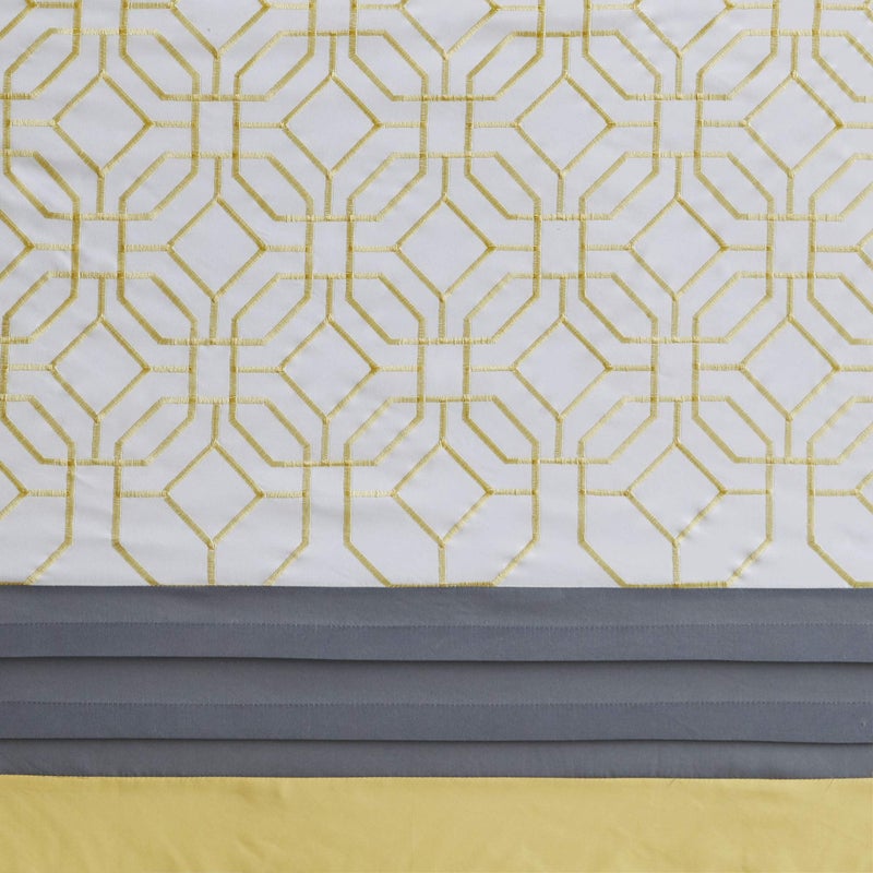 510 DESIGN Shower Curtain, Geometric Textured Embroidery Design with Built-in Liner, Modern Mid-Century Bathroom Decor, Machine Washable, Fabric Privacy Screen, 72x72,Donnell, Yellow/Grey - Image 4